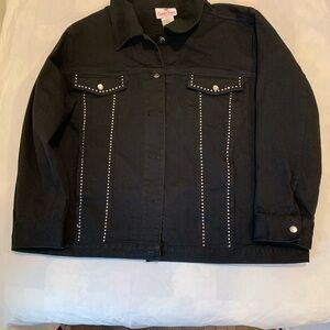 Quacker Factory Black Denim Jacket with Silver Studs
